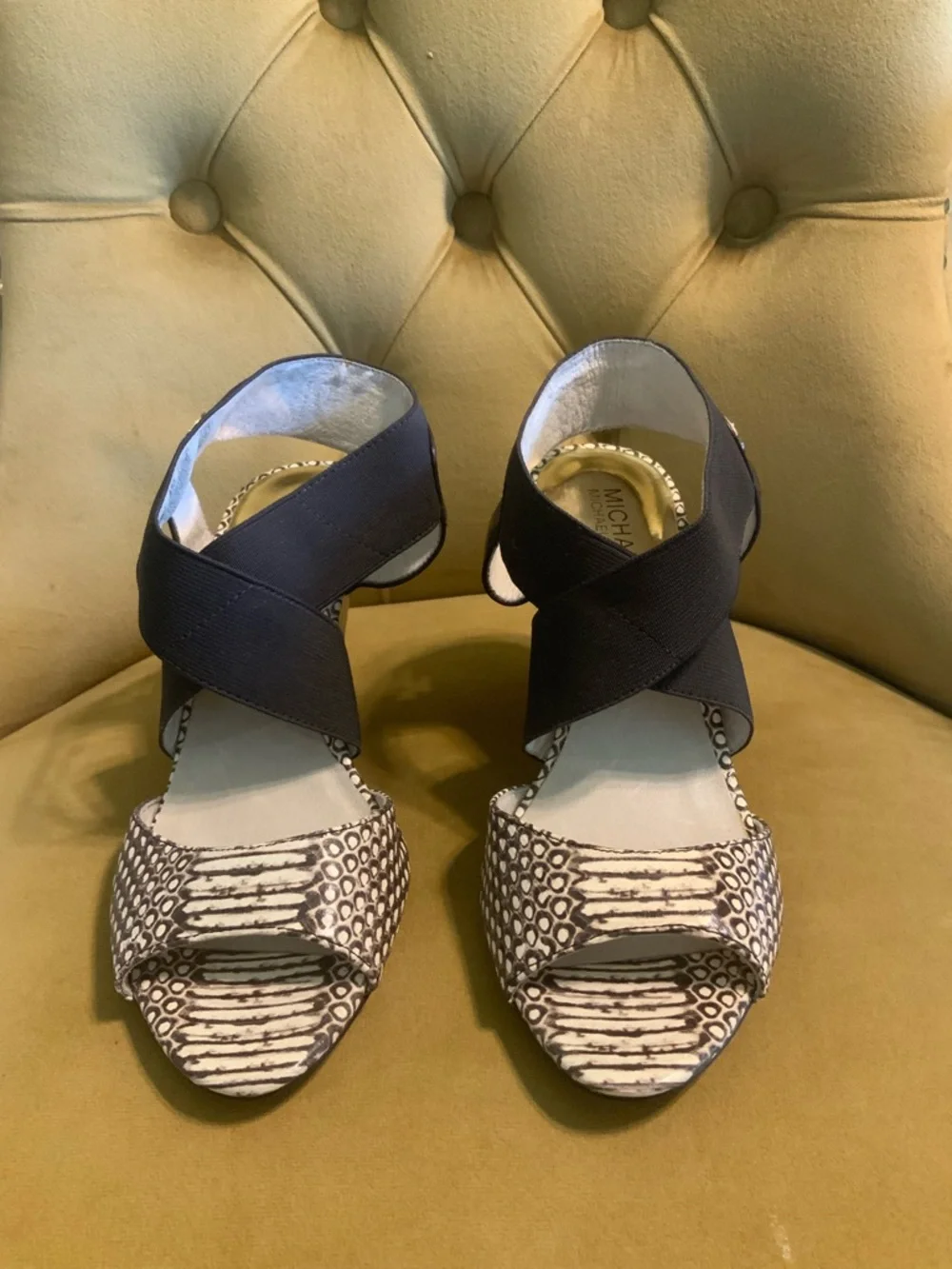 Michael Kors Navy and White Patterned Wedge Sandals NEW bought at Saks 5th Ave